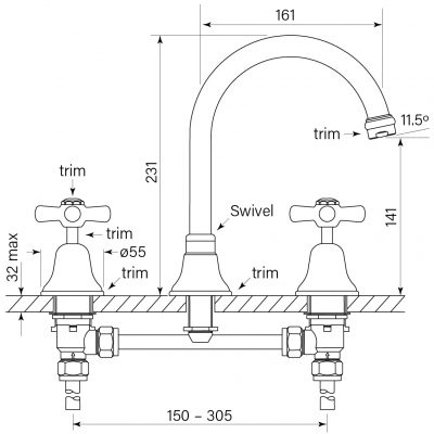 Cascade Sink Set, Vanity, Cross - Faucet Strommen