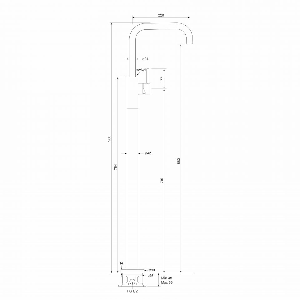 Pegasi Floor Bath Mixer Square - Faucet Strommen