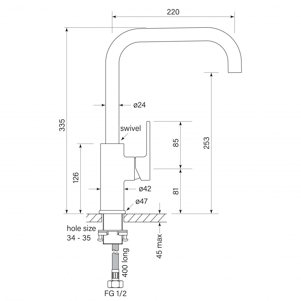 Zeos Sink Mixer Square 220 - Faucet Strommen